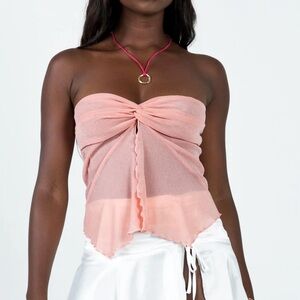 Princess Polly Tinker Top Pink Strapless twist front sparkle